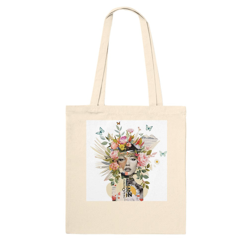 Artisanal Tote Bag with Floral Woman Design – Eco-Friendly Cotton Bag